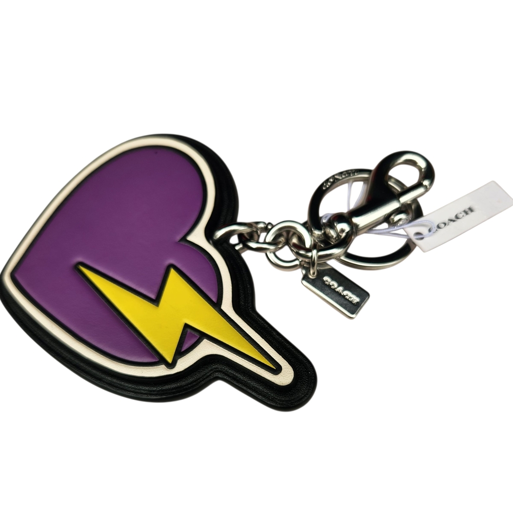 Coach Purple Heart Yellow Lightning Bolt Bag Charm Keychain - Picture 4 of 6